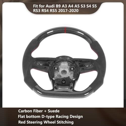 Fit for Audi B9 S4 S5 RS3 RS4 RS5 2017 2018 2019 2020 Carbon Fiber Steering Wheel Suede Red Stitching