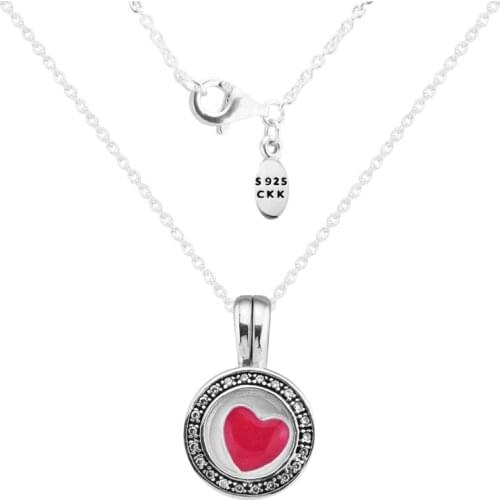 Clarino FANDOLA Floating Locket Pendant & Necklace with 1pcs Small inner Hearts and Clear CZ 100% 925 Sterling-Silver-Jewelry