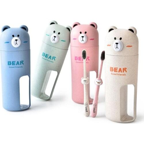 Portable Travel Toothbrush & Toothpaste Storage Cup Cute Cartoon Big Bear Cup Bathroom Toothbrush Toothpaste Storage Holder