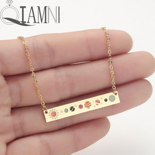 QIAMNI Unique Astronomy Lunar Moon Galaxy Solar System Luminous Galaxy Balance Bar Pendant Necklace Party Birthday Jewelry Gift