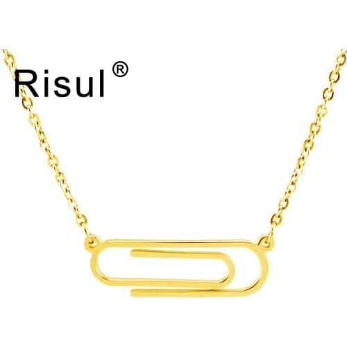 Risul Stainless steel paper clip Pendant office clip Necklaces women female lovely Jewelry Rolo chain polished wholesale 50pcs