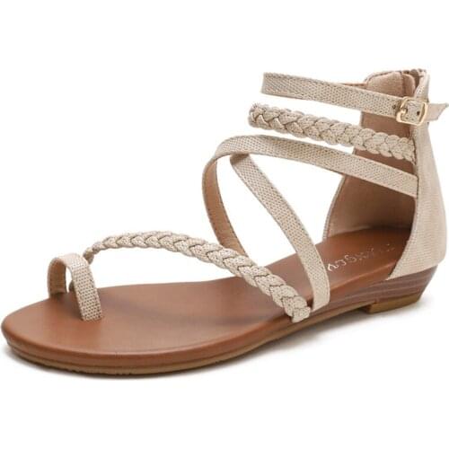 Wedge heel zipper round toe sandals female new fairy open toe large size womens shoes with skirt Roman shoes