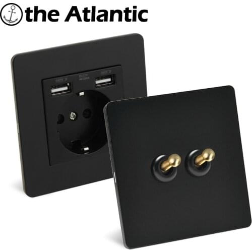 Vintage Toggle Light Switch Gold Lever Retro Vintage Power Electrical Socket With USB Switches Outlet Wall Plug Black Metal