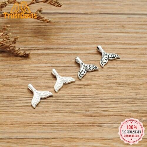TrustDavis Real 925 Sterling Silver Fashion Sweet Mermaid Tail Charm Pendant Handmade DIY Accessories Jewelry Wholesale HY077