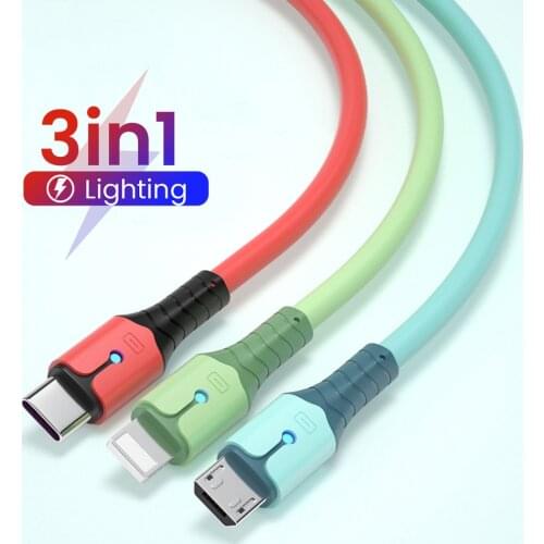 3in1 USB Cable for iPhone 3 In 1 Fast Charger Cord 1.2m Type-C Charging Cable For Huawei Xiaomi Samsung Charger Wire For iPad