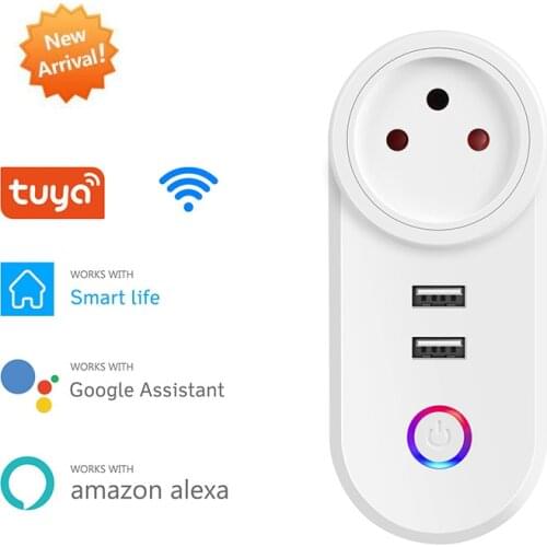 Smart Life Tuya 16A Israel IL WIFI Plug With Dual USB Socket Voice Control Timer Works Alexa Google Home surge protector