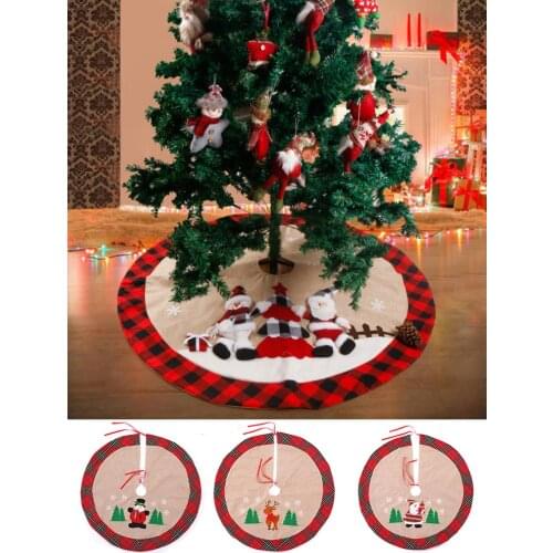 Christmas Tree Skirt Christmas Tree Cover 90cm RED round Plaid Santa Claus snowman elk decorationHome indoor and outdoor photog