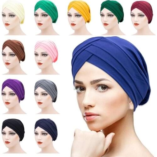 Womens Turban Fashion Trend Womens Headscarf Plain Color Milk Silk All-match National Hat Cross Forehead Indian Headscarf