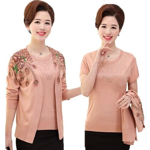 Fashion Womens Coats Jacket New 2020 Spring autumn Long Sleeve Cardigan & Diamond Knitted shirt 2 pcs Sets lady Thin Outerwea