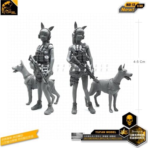1/35 Resin model kits Beauty Girls Figure And Dog Army Soldier self-assembled Nai-13