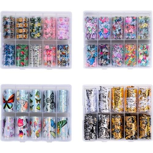 10pcs 4x100cm Holographic Nail Art Transfer Foil Sticker Starry Ab Paper Wraps Adhesive Decals Nails Decoration Accessories
