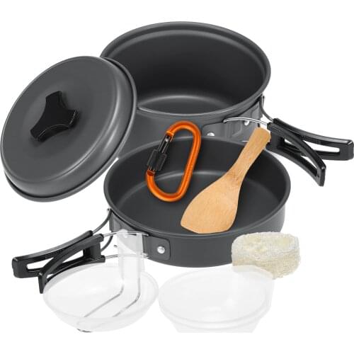10pcs Camping Cookware Mess Kit Cookset Outdoor Cooking Picnic Equipment Pot Pan Bowls Backpacking Hiking Gear Set