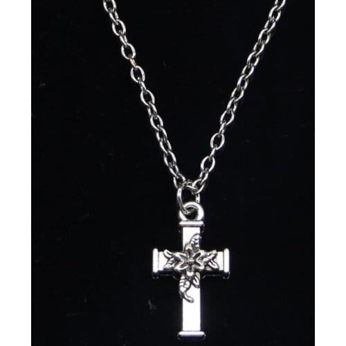 20pcs New Fashion Necklace 20x11mm cross flower Pendants Short Long Women Men Colar Gift Jewelry Choker