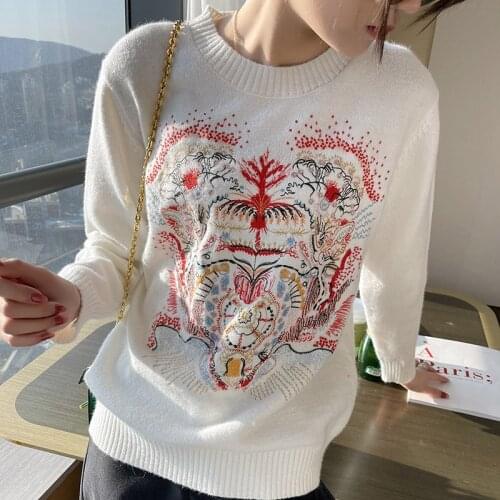 2021 Spring New Sweater Women Embroidery Runway Sweaters Round Neck Pullover Ladies Jumpers Knitwear