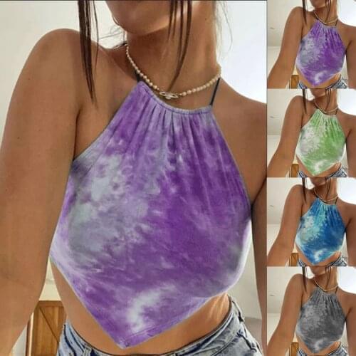 2021 Summer Casual Tank Top Women Sexy Short Top Ladies Halter Neck Sleeveless Printed Blouse Tops Clothes Tank Vest Tops