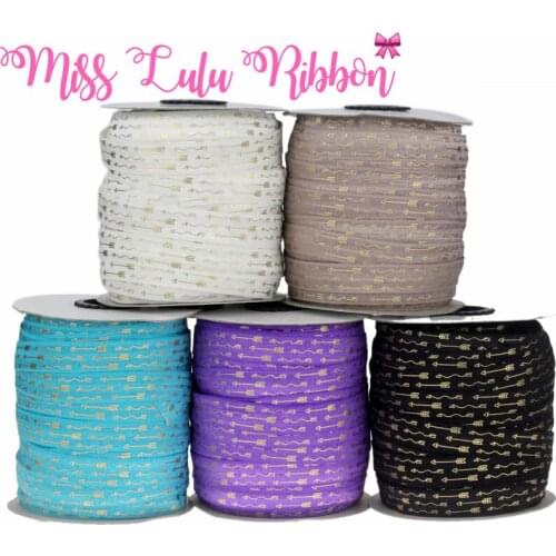 5/8"16mm gold foli arrow printed fold over elastic ribbon glitter geometric tape handmade hair bows party decoration 50 yards