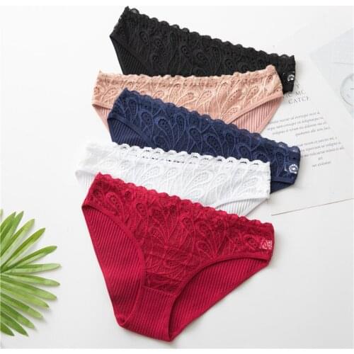5pcs Cotton Underwear For Woman Panties Sexy Lace Briefs For Ladies Female Lingerie Woman Intimates Cotton Lace Panties BANNIROU