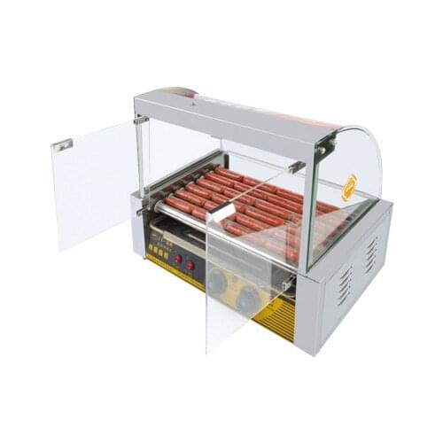 7 tube sausage baking machine with door glass hot dog baked machine, double temp. control hot dog heating machine dog roller