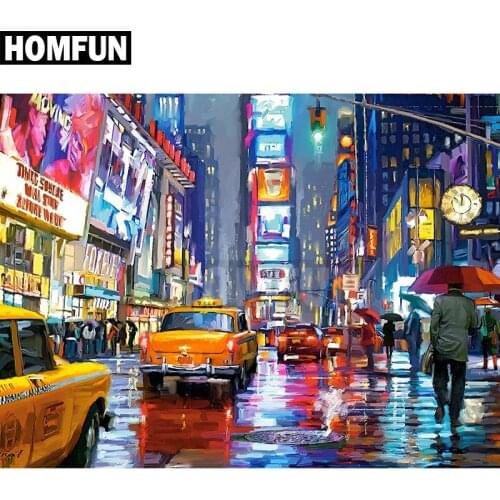HOMFUN Full Square/Round Drill 5D DIY Diamond Painting "night city street" 3D Embroidery Cross Stitch 5D Home Decor A00131
