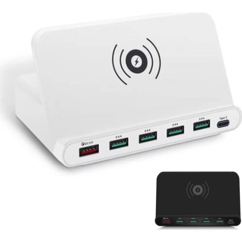 Qi wireless charger 6-port USB fast charging station for iPhone X Samsung Huawei Qualcomm 3.0 fast charge mobile phone holder