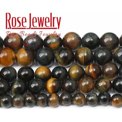 Natural Blue Yellow Tiger Eye Beads For Jewelry Making Round Loose Stone Beads DIY Charm Bracelet Accessories 6 8 10 12 14mm 15"
