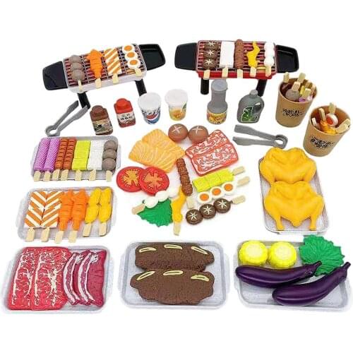 Kids Simulation Food Pretend Bbq Toys Miniature Fried Chicken Steak Meatball Barbecue Set Simulation Food Cooking Play House Toy