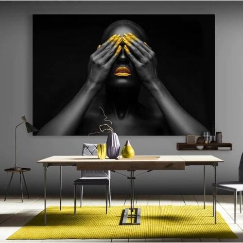 Home Decor Canves Painting Print Fashion Poster Modern style Black And Gold Wall Art Black Woman African Canvas African