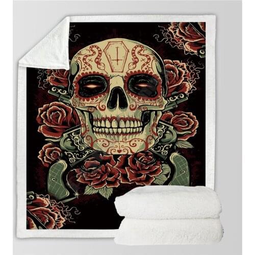 Skull 3d printed fleece blanket for Beds Hiking Picnic Thick Quilt Fashionable Bedspread Sherpa Throw Blanket Style-01