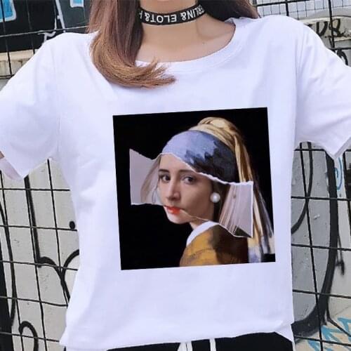 Girl with a Pearl Earring Graphics Printing T-shirt Summer Harajuku Funny girl T shirt fashion retro Short sleeve womens Tshirt