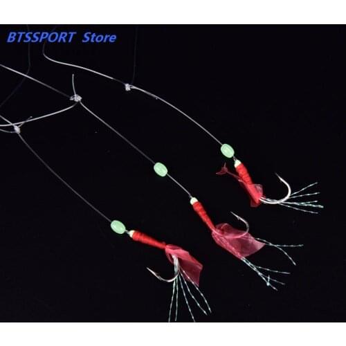 Gmarty 6Pcs #8 10 12 14 16 Red Sabiki Tackle Rigs Saltwater Sea Fishing Lure Trolling Hook Bait Fluorocarbon Leader Fishing Gear