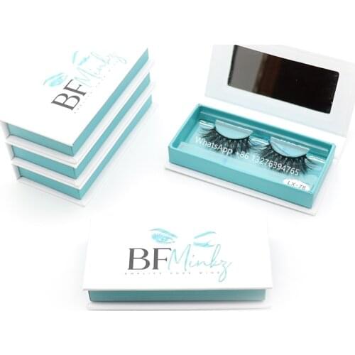 Light Blue Rectangular Eyelash Box Wholesale Mink Lashes Natural 3D Eyelashes Custom Lashbox Packaging With Logo Free Lash Tray