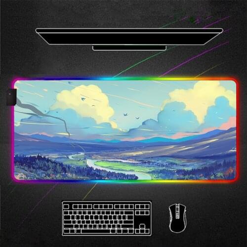 Mousepad rgb Gamer Accessories LED Mouse Pad Gaming Desk with Backlit Sky painting art muismat pad mouse tapis de souris xxl