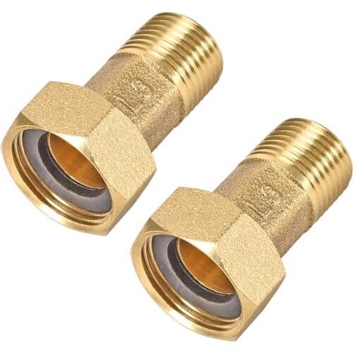 Uxcell Brass Pipe Fitting, Hex Nipple, G1/2 Male x G3/4 Female Thread Connector Water Meter Coupling 48mm Length 2Pcs
