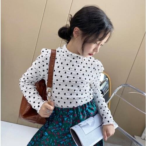 2021 hot sale girls dots t-shirt autumn full sleeve cotton fashion girls top 3-9t B378