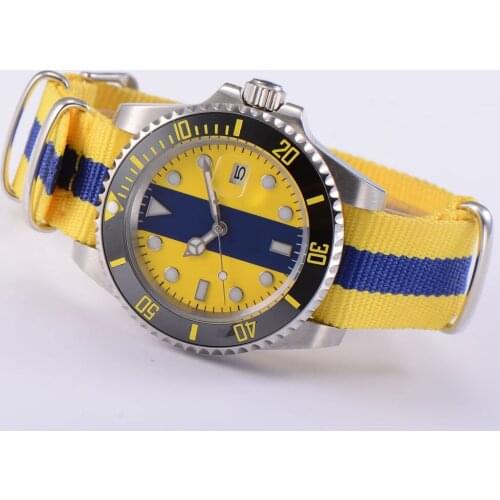 40MM Blue yellow Dial Sapphire Glass Ceramic Bezel Seeing Case Back MIYOTA 8215 Automatic Mens Wristwatch