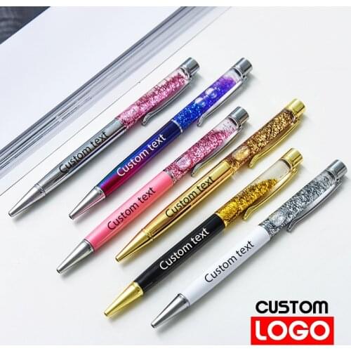 New Gold Foil Oil Pen Creative Crystal Metal Pen High-end Business Gift Signature Pen Wholesale Office Supplies Custom LOGO