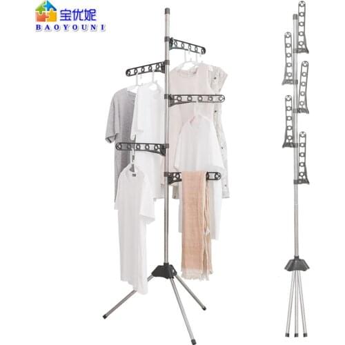 Hanging 40pcs Foldable Tripod Clothes Drying Rack Floor Stand Clothing Laundry Hanger Rack Grey Stainless Steel Garment Shelf