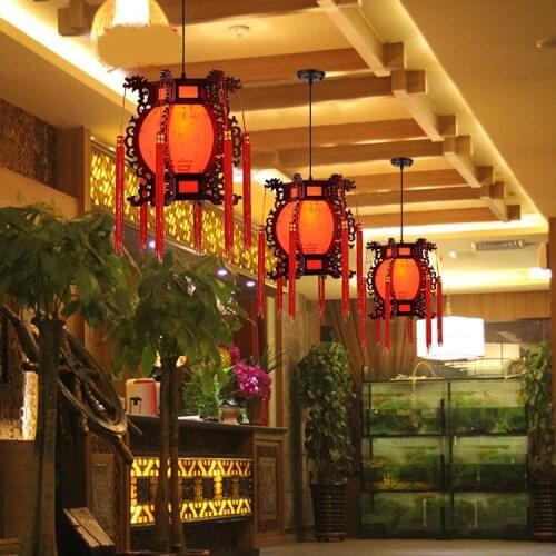 Chinese pendant lights restaurant lantern antique wood tea house lamp atmospheric sheepskin lamp retro Chinese style lights