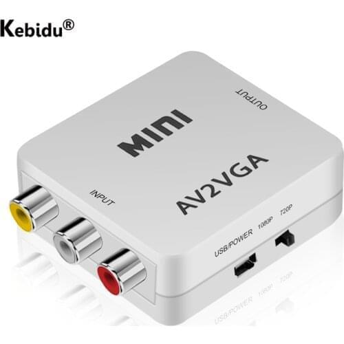 1080P AV RCA to VGA Video Converter Mini AV2VGA / CVBS + Audio Video Convertor Conversor with 3.5mm Audio to PC HDTV Converter