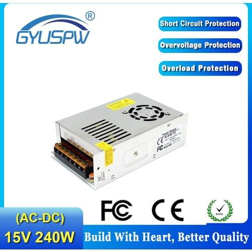 Adjustable power supply DC15V 16A 240W Single Output Switching power Source for LED Strip Light Lamp 3D Printer CNC