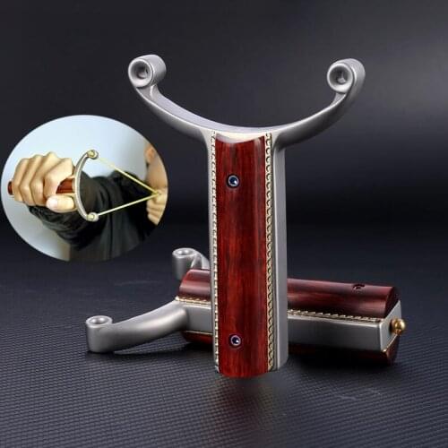 440C Stainless Steel Slingshot +sandalwood Patch Round Rubber Band CNC Taper Hole Design Professional Outdoor Hunting Catapult