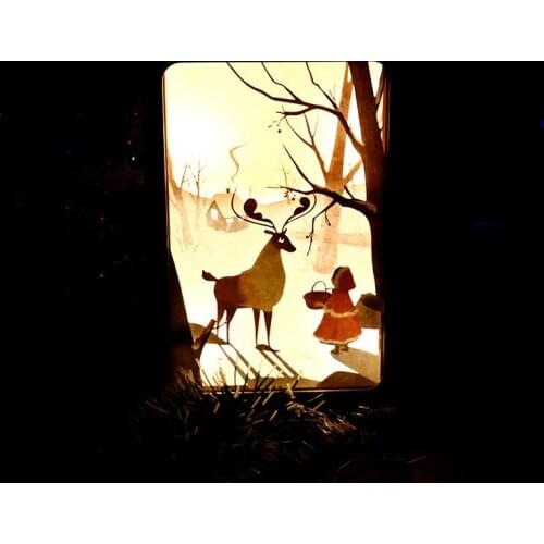 Novel Night Light Fairy Little Red Riding Hood 3D Paper Sculpture Art Decoration Light USB Living Room Bedroom Power Supply
