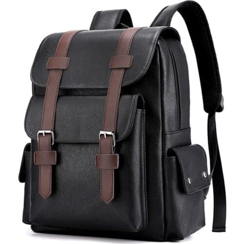 Korean Version Of Large Capacity Backpack Soft PU Leather Waterprof Wearable Mens Laptop Backpack Bag Fashion Mens Bag School