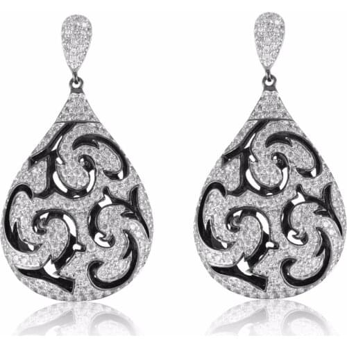 GrayBirds Vintage Flower Water Drop Earrings White and Black Two Tone Plated AAA CZ Luxury Jewelry Lead And Nickel Free MLE063