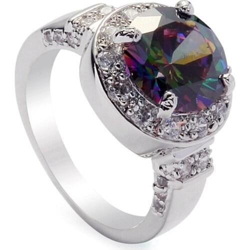 SHUNXUNZE luxury Engagement Wedding rings for women Purple Rainbow Cubic Zirconia Rhodium Plated R443 R3324 R3324G size 6 7 8 9