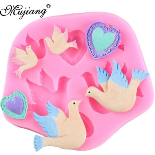 3D Pigeon Birds Silicone Cake Fondant Mold Heart Gem Chocolate Gumpaste Molds DIY Cupcake Decorating Tools Candy Clay Mould