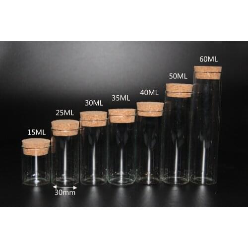 50pcs 15ml 25ml 30ml 35ml 40ml 50ml 60ml glass cork stopper wishing bottle glass test tube Vial Jars Container sample vials Pot