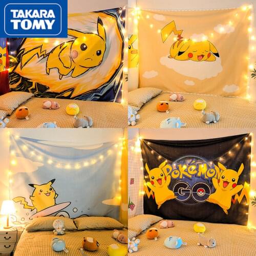 TAKARA TOMY Pokemon Pikachu Cartoon Cute Creative Wall Cloth Background Cloth Room Decoration Fabric