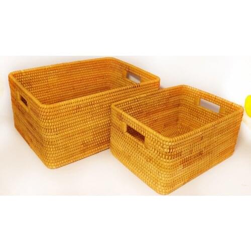 Vietnam Rattan Storage Basket Desktop Coffee Table Clothing Rattan Woven Storage Box Fruit Snack Basket Storage Box
