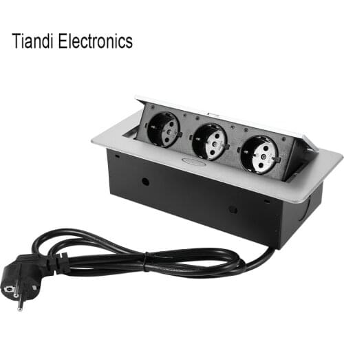 Zinc alloy pop up silver round edge table top socket EU standard power plug hide dustproof information box outlet welding cable